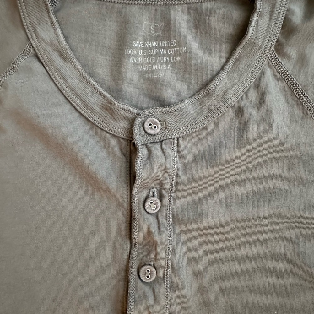 SAVE KHAKI UNIT Gray Long Sleeve Henley Tee Soft Cotton